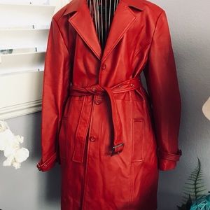 Stunning Vintage Red Leather Trench Coat